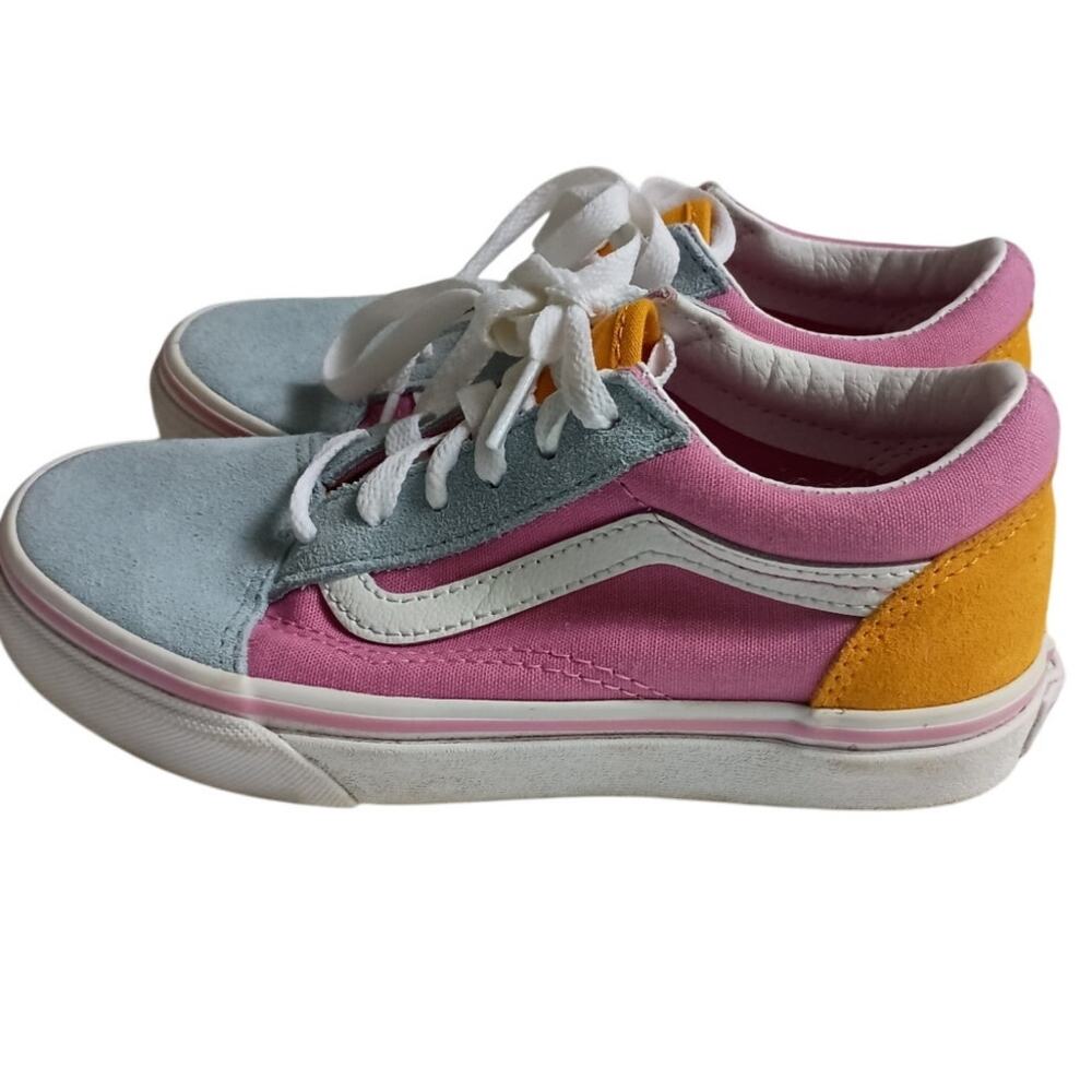 Vans Old Skool Low Suede and Canvas Pink/ Blue/ Orange Sneakers Kids Size 1.5
